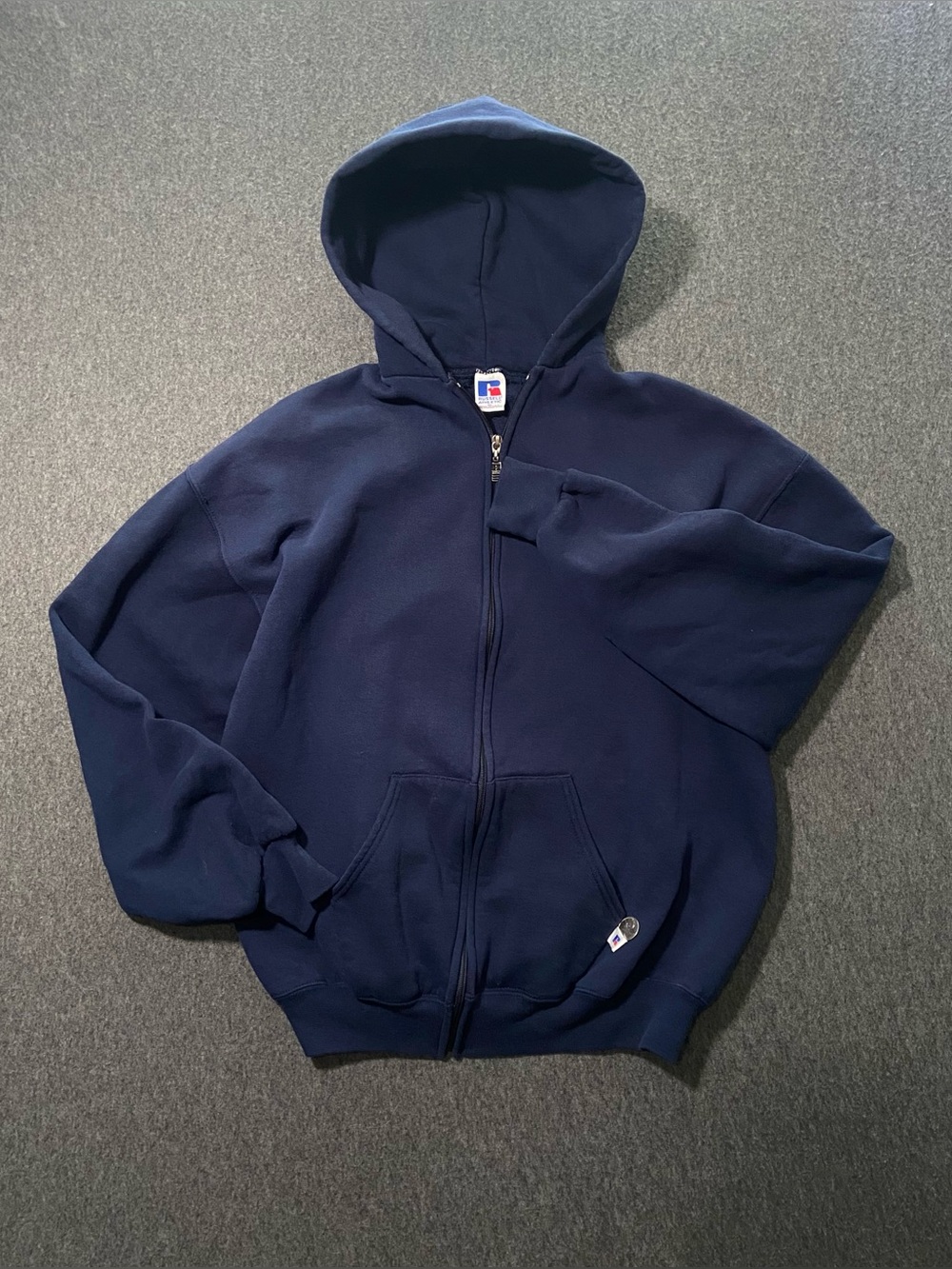 Vintage 90s Rare Russell Athletic Full ZipHoodie Mens XL Dark Navy Blue USA Made
